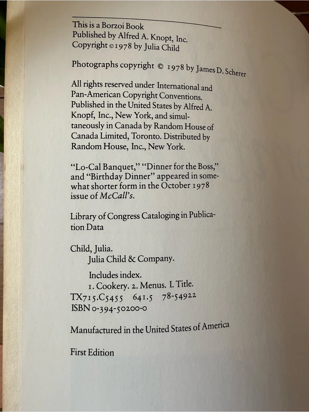 1978 First Edition Julia Child & Company Cookbook paperback